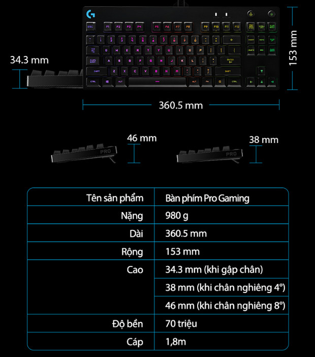 bàn phím cơ giá rẻ Logitech G Pro Gaming RGB Romer 01