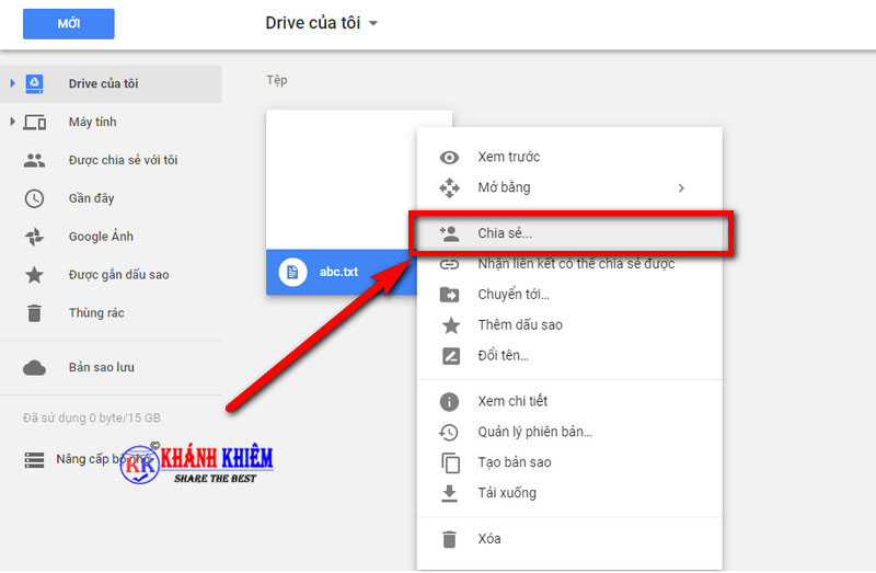 Cách chia sẻ trên google drive