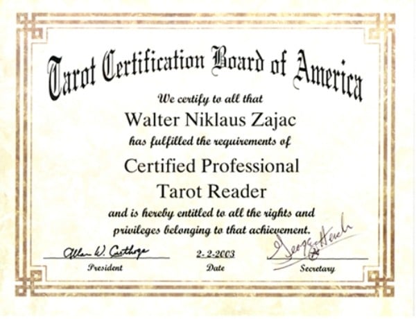 Chứng chỉ Tarot được cấp bởi American Board for Tarot Certification