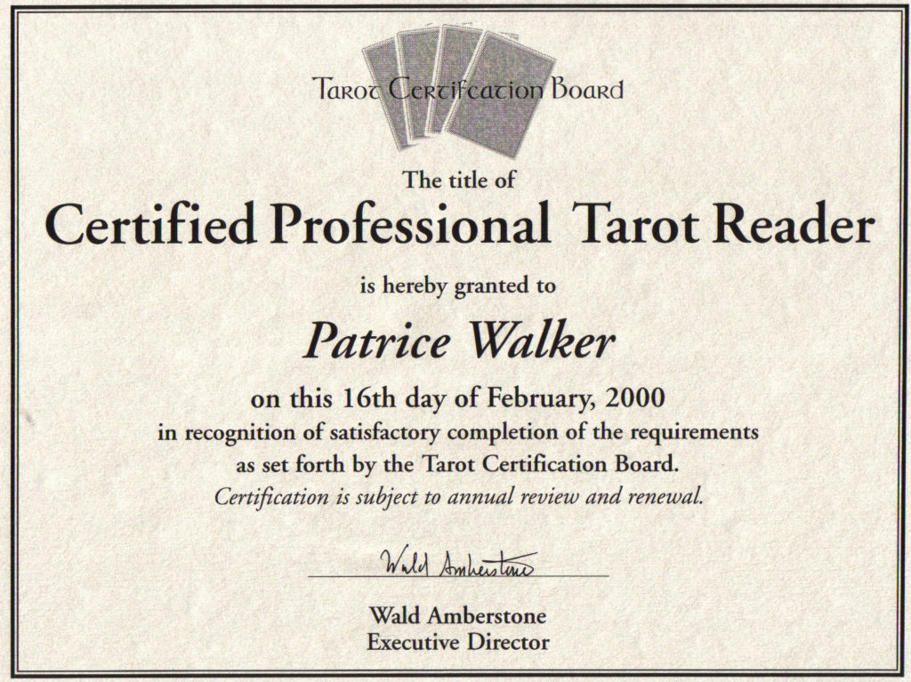 Chứng chỉ được cấp bởi Tarot Certification Board of America